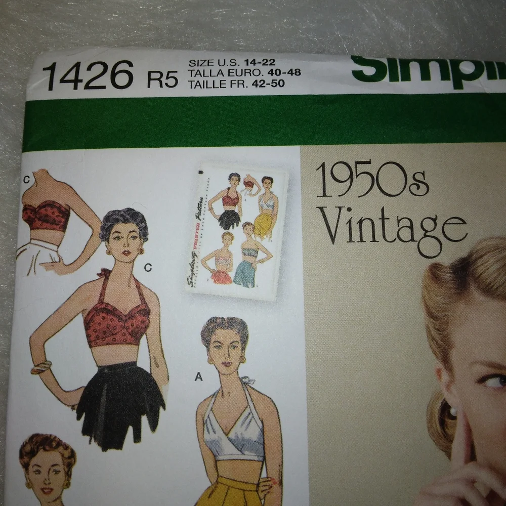 SIMPLICITY 1426 Sz 14-22 Vintage 1950s style bra tops in 4 styles